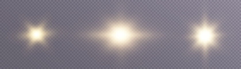 Poster - The effect of bright sunlight. Twinkling gold star on a transparent background.Bright light effect.