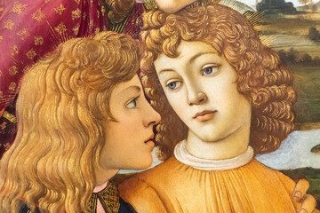 Sticker - Close-up on medieval painting showing the faces of twin blond boys