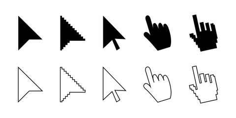 Fototapete - Set of click cursor in black. Arrow and hand computer cursor icons