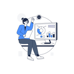 Canvas Print - data analyst man in outline illustration design