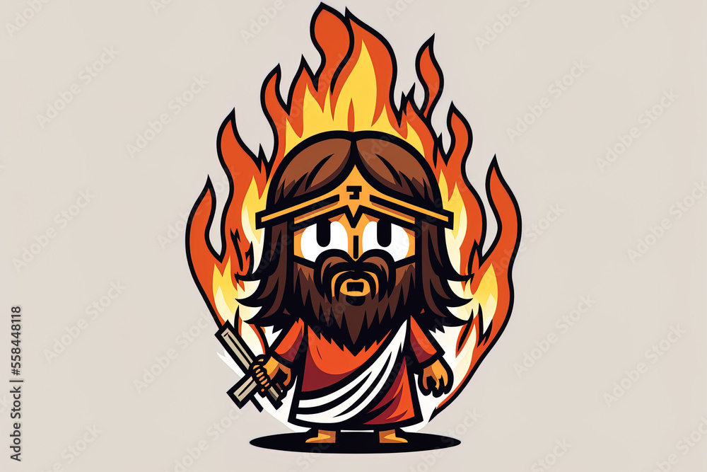 Jesus Christ the cartoon figure guards against fire. Illustration of an ...