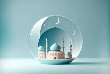 Illustration of ramadan background with mosque and star moon ornament