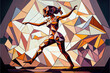 a modern art of a dancing woman painted in the mosaic style, generative ai technology
