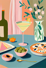 Pastel illustration of brunch