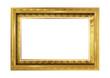 Painting frame with golden engraved and carved Thai wooden borders. Decorative retro ornamental detailed picture frame. Old classic baroque golden frame.