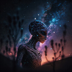 Wall Mural - extraterrestrial life alien. galaxy at night sky. designed using generative ai