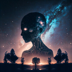 Wall Mural - extraterrestrial life alien. galaxy at night sky. designed using generative ai