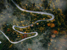 Winding Mountain Road In Autumn Weather