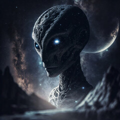 Wall Mural - extraterrestrial life alien. galaxy at night sky. designed using generative ai