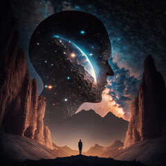 Wall Mural - extraterrestrial life alien. galaxy at night sky. designed using generative ai