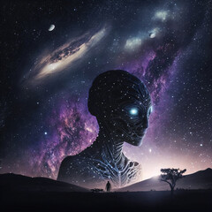 Wall Mural - extraterrestrial life alien. galaxy at night sky. designed using generative ai