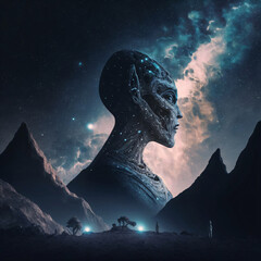 Wall Mural - extraterrestrial life alien. galaxy at night sky. designed using generative ai