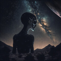 Wall Mural - extraterrestrial life alien. galaxy at night sky. designed using generative ai