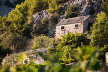 Wonderful, Old, Stone House With Small Windows And Stone Rooftop On The Steep, Rocky Slope Of Vidova Gora Mountain, Located On Brac Island, Croatia