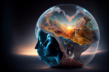 Aufkleber - Human looking in infinity space galaxy. Earth background. 