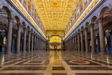 Interiors Of Basilica Of Saint Paul Outside The Walls In Rome, Italy