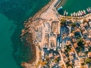 Wall Mural - Aerial view of Side. It is small resort town in Turkey. Ancient Side town, Antalya Province, Turkey