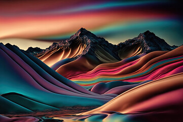 Wall Mural - Rainbow coloured landscape. Generative AI picture.