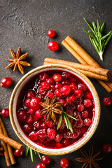 Wall Mural - Cranberry sauce in a bowl top view.