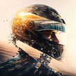Race driver with helmet. Sports car. race track. Designed using generative ai.