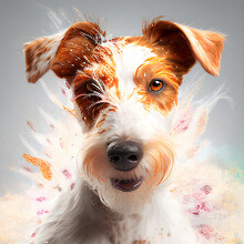 Fox Terrier Portrait Abstract Color Splashes, Generative Ai.