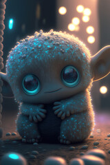 cute baby alien, big eyes, concept art illustration