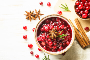 Wall Mural - Cranberry sauce in a bowl top view.