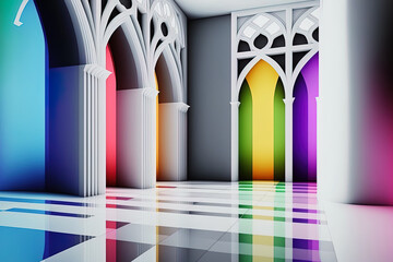 Poster - Gothic decor with abstract white and multicolor gradient glasses. and illustration. Generative AI