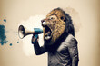 canvas print picture - Illustration eines Löwen der in ein Megaphon brüllt als Ankündigung