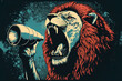 Illustration eines Löwen der in ein Megaphon brüllt als Ankündigung