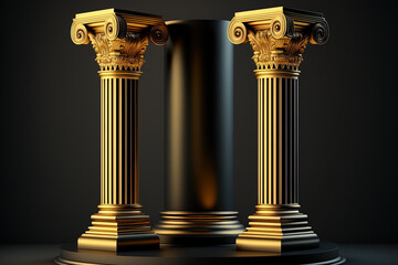 Wall Mural - Columns in gold and black marble that are elegant and modern. Background of the pillar. Generative AI