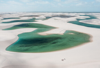 Wall Mural - aerial view of white sand dunes of Lencois Maranhenses with blue water pools