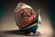 Ship overloaded by candy, created with Generative AI technology