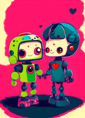 Wall Mural - little robot boy and girl.love between androids