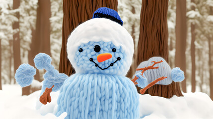 Wall Mural - Cartoon snowman made of wool and thread