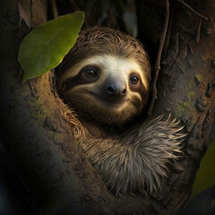 Wall Mural - sloth up in a tree. generative ai.