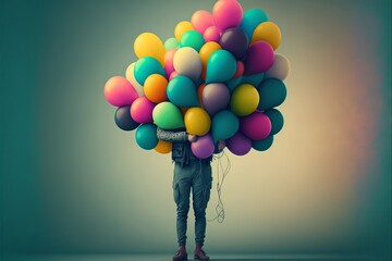 Wall Mural - Man with colorful ballons. Generative AI
