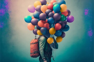 Wall Mural - Man with colorful ballons. Generative AI