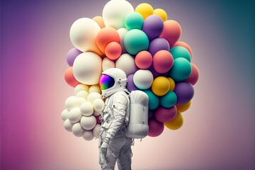 Wall Mural - Astronaut with colorful ballons. Generative AI