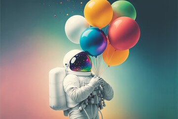 astronaut with colorful ballons. generative ai