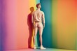 Man standing in front of a rainbow colored wall. LGBTQ. Generative AI