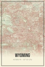 Retro Map Of Wyoming, USA. Vintage Street Map.