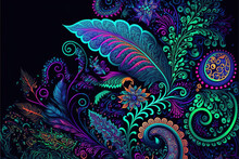 Colorful Paisley Pattern Background, Plants And Nature, Created With Generative Ai Technology