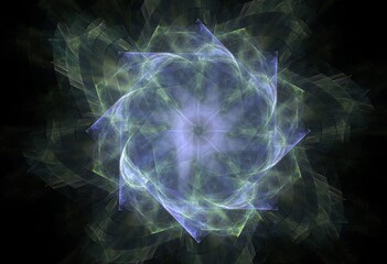 Poster - particles of abstract fractal forms on the subject of nuclear physics science and graphic design. ge