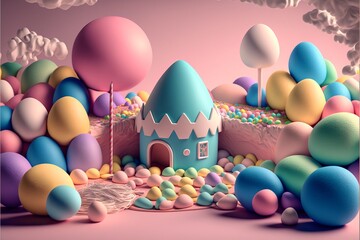 Wall Mural - Delicious Easter Candy Land. Generative AI	