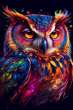 Colorful Painting Of A Cute Owl