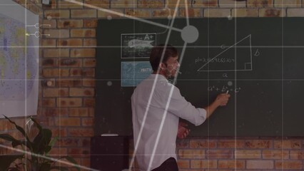 Poster - Animation of mathematical equations and shapes over caucasian male teacher