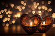 Romantic luxury gold valentines heart shaped candle, Generative AI
