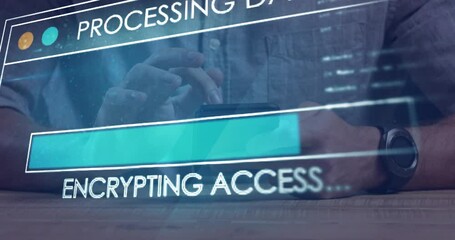 Poster - Animation of data processing over caucasian businessman using smartphone