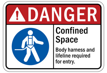 Sticker - Confined space sign and labels body harness required for entry